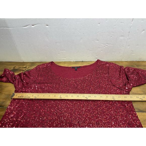 Eileen Fisher 100% Silk Red Sequin Short Sleeve Tunic Dress Size Large - Picture 7 of 9